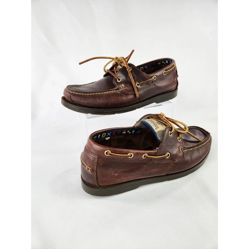 Timberland Classic 2 Eye Boat Shoes Men 9.5 Wide Brown Leather Deck Earthkeepers
